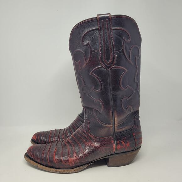 Lucchese Boots Men 9.5D Black Cherry Caiman Belly Leather Western Charles EXOTIC - Picture 4 of 14